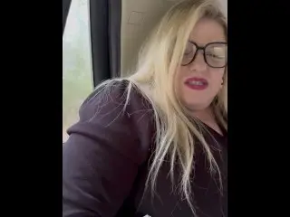 Chubby Blonde MILF Fucks herself in Car in Public Big Pussy Talks Dirty Masterbates Dildo