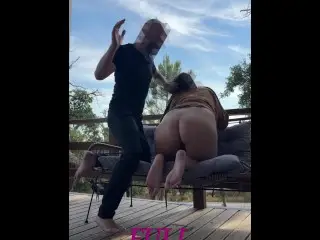 BDSM Spanking in Nature: Silent sub Takes Belt and Hand Spanking in Extreme DoggyStyle