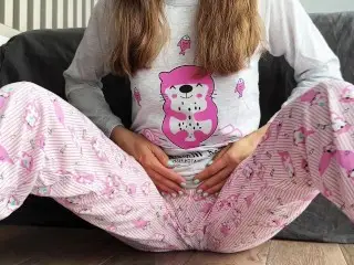 Big Squirt Orgasm Horny Babe Schoolgirl in Pajama 18yo Fingering Pussy and Cum