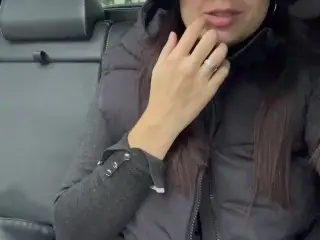 Solo Girl Masturbation Public in Taxi while Driver isn't looking