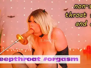 Non-stop Throat Fuck by a Sex Machine and Driving me Crazy till Cum with a Vibrator on my Clit