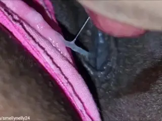 Cleaning her Dirty Pussy Dripping with Strings of Creamy Discharge