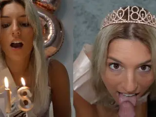 18 Year old College Girl Celebrates Birthday by Giving a Blowjob & getting a Facial