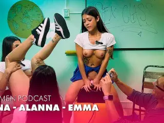 Clase De Sexo y Trio Lesbico Con Squirt Potente Junto a Alanna, Emma y Anna En Juan Bustos Podcast