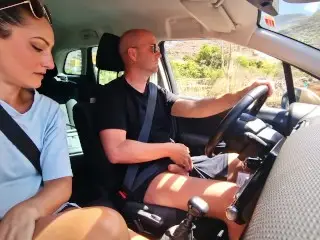 The Horny Hitchhiker - Public Blowjob in the Car