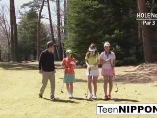 Cute Asian Teen Girls Play a Game of Strip Golf