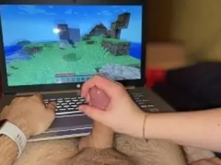 Playing Minecraft with Stepsister (Long Handjob and Post Orgasm Torture)