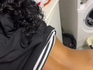 German Ebony Housewife Gets her Asshole Fingered in the Laundry Room