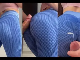 Assjob with Sexy Fitness Girl Afther Workout-cumshot on Sport Pants