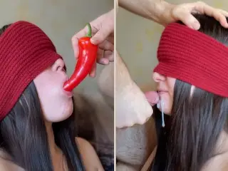 TASTE GAME for Step Sis with Banana, Carrot, Pepper and CUMSHOT