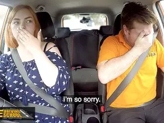 CURVY Ginger Riding a Big Dick in a Car and let's him Cum in her Mouth - Fake Driving School