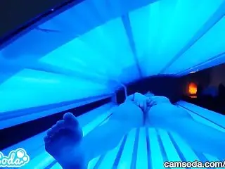 Teen Latina Gets Caught Rubbing her Clit while using a Tanning Bed