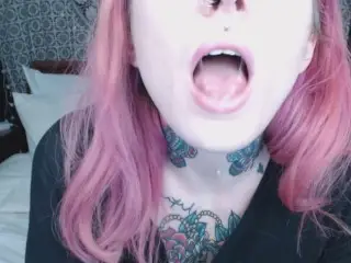 Pink Haired Girl Holds Mouth Wide Open for you ;)