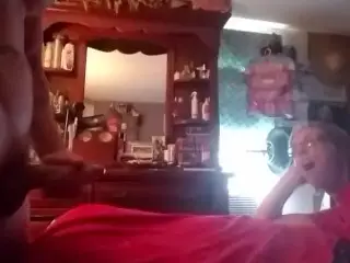 Jerking off in Front Hot MILF with Huge Cumshot ending