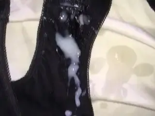 Jerk off my Hard Cock on my GF Wet Panties