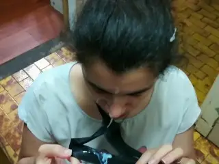 Blowjob, Facial + Cum on Tie, Cumplay and Swallow! (Cum on Clothes 1)