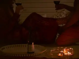 Romantic Candle Date with Curly Redhead MILF - Mutual Handjob Double Orgasm