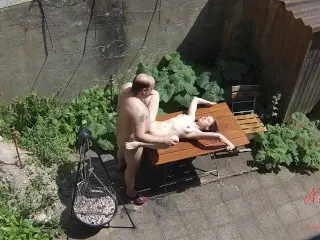 Voyeurs Filming Bitch Fucking with old Janitors on the Terrace