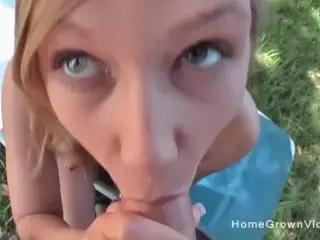 Amateur Blonde Masturbates then Fucked outside by a Big Cock