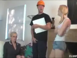 Mom and Teen Jerk off the Electricity Guy for Good