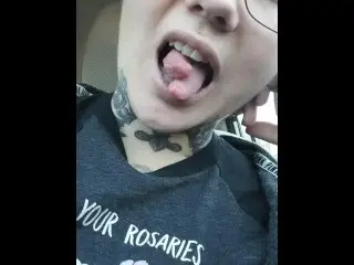 Split Tongue Tricks and Naked in Public. Tattooed MILF