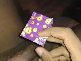 Solo Black Male Masturbation and Cum with a Condom