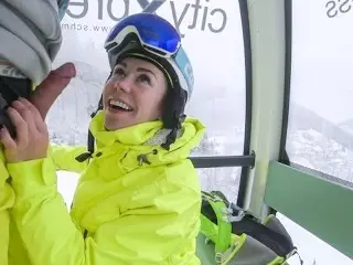 4K Public Cumshot on Mouth in Ski Lift Part 2