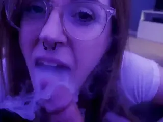 VAPE Blowjob Slut Eats Cum off Couch