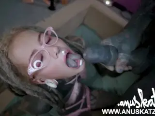 Cum on my Glasses Quicky - Tattoo Teen Dreadlocks Splitted Tongue BJ Anal