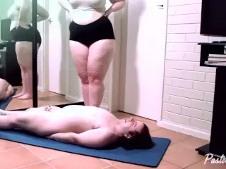 Pastel Goddess BBW Exercise, Fart and Cum on Small Chastity Slave