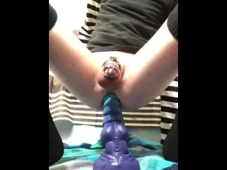 Emo Trap Takes Dragon Dildo in Chastity