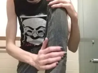 Skinny Punk in Mask Strips in Bathroom