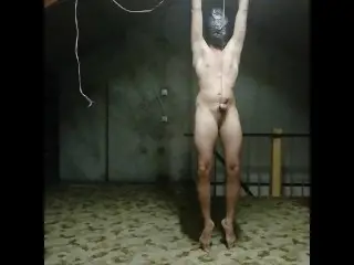 Cock and Ball Bondage while Hanging