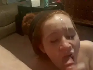 Beautiful redhead Gets her first Huge, Messy Facial