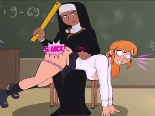 Confession Booth! Animated Big Booty Nun Spanks School Girl Front of Class