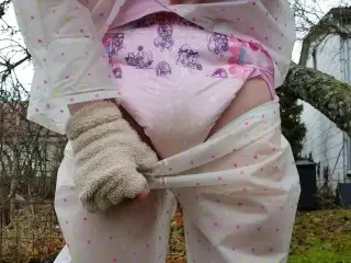 Outdoors Diaper Wetting with Transparent Rain Wear