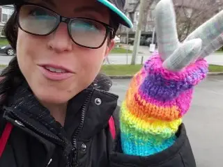 Porta Potty Urinal Piss Wearing my Rainbow Gloves!