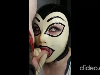 Miss Maskerade White Latex Gloves and Hood Blowjob and Cum