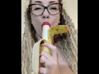 Red Lipstick BJ Banana Tease and Humilation