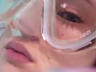 Asian Scuba Diving in Pool Breathing Bubbles Nice Lips PART 1