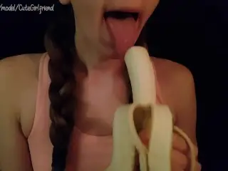 Girl gives Banana Blowjob ASMR Sucking and Moaning