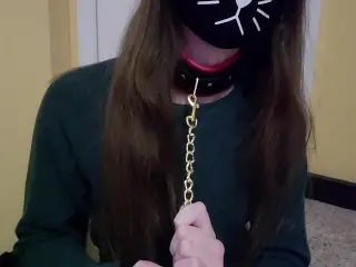 Cute Femboy Trap on a Leash Jacking off for you