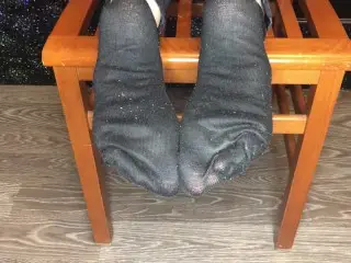 Sexy Wife after Gym Show Black Socks and Foot Fetish Cuckold