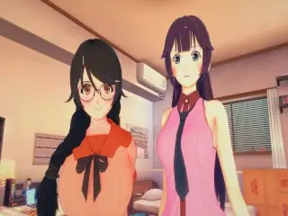 (3D Hentai)(Futa)(Monogatari) Sex with Tsubasa and Hitagi