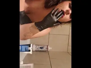 Emo Slut W/ Rubber Glove Fetish Showertime