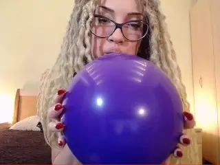 Big Violet Ballon Blow to Pop in Transporent Sexy Dress