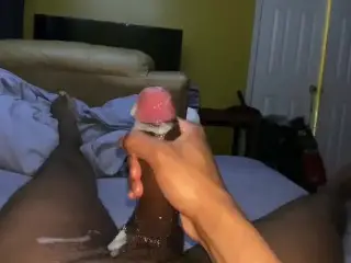 Stroking my Big Beautiful Black Dick Huge Huge Messy Cumshot