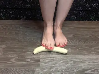 Food Banana Crushing with Feet - Foot Crushing Red Toes