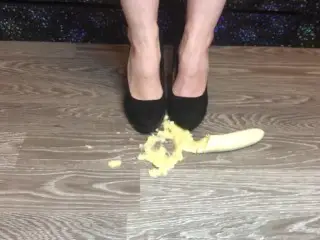 Banana Trample with Black High Heels Food Fetish