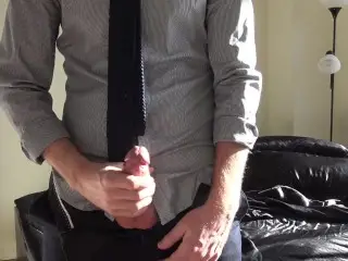 Hot Guy in a Tie Talks Dirty, Moans Loudly & Shoots a Big Load for his Baby